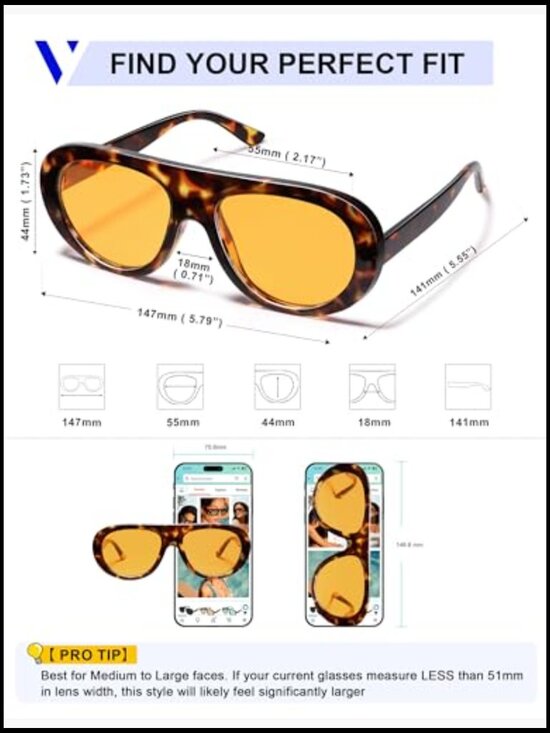 Oversized Retro Aviator Sunglasses Plastic Frame UV Protection main image 5